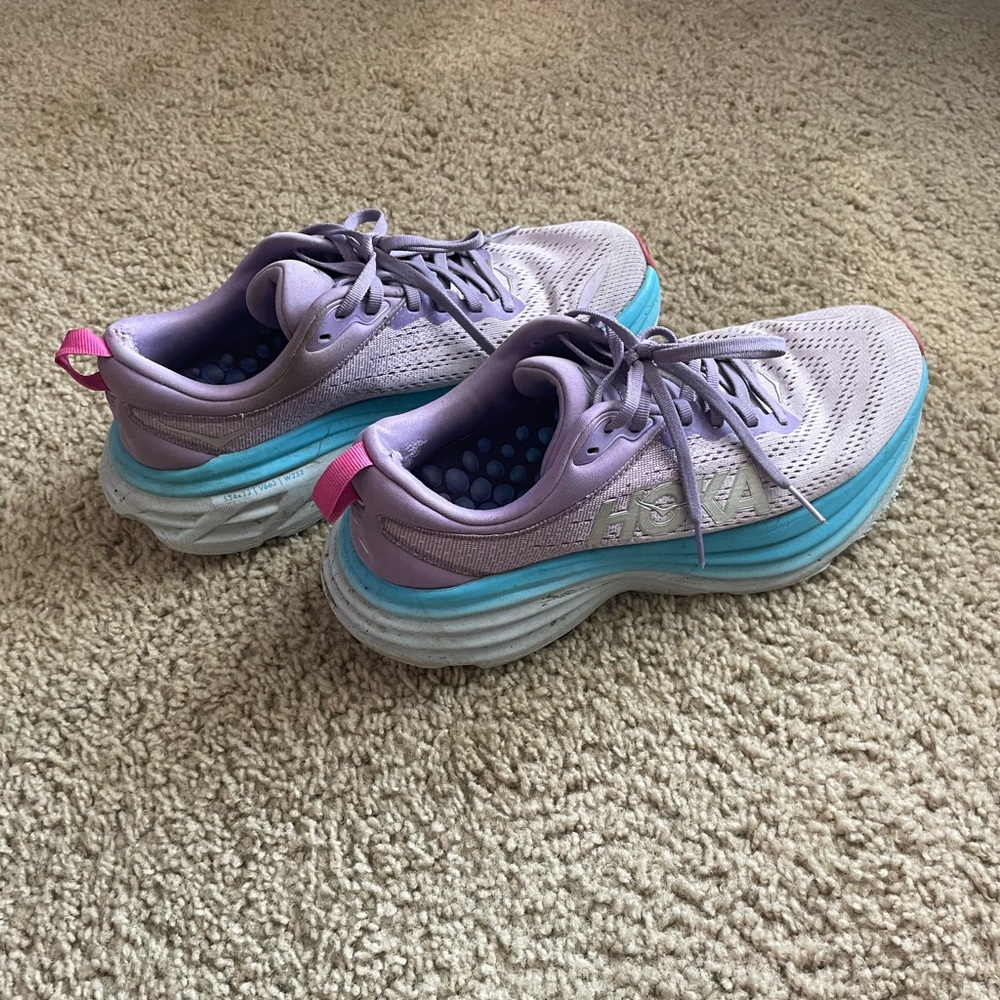 Purple and Blue HOKA bondi 8